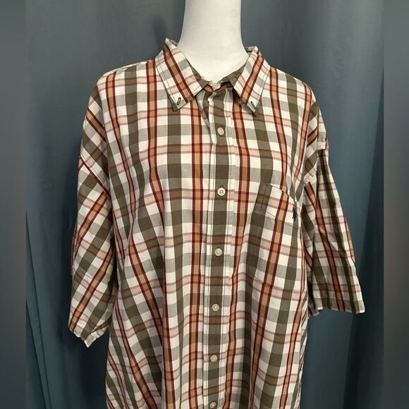 US Polo Assn Red/Orange Plaid Short Sleeve Button Up Men's Size 4XLT - Picture 1 of 7